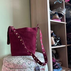 Studded Burgundy Leather Shoulder Bag